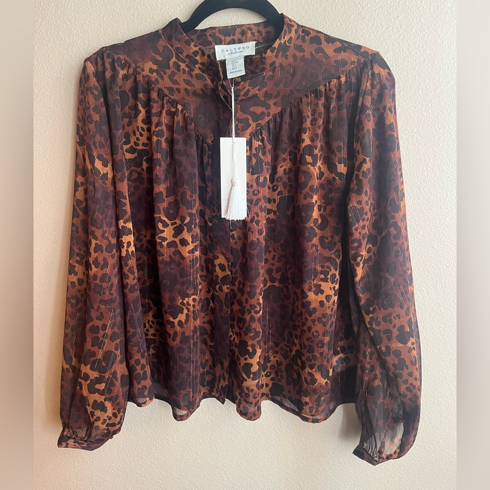Calypso St. Barth Brown Leopard Print Blouse